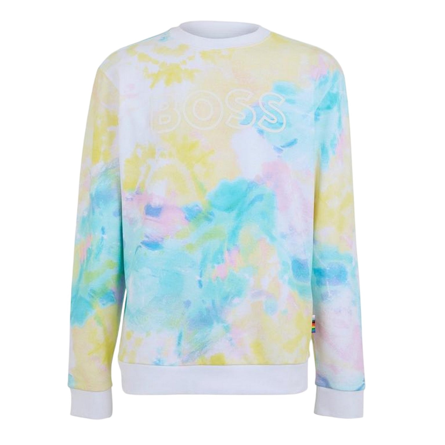 White - Front - Boss Mens Tie Dye Regular Sweatshirt