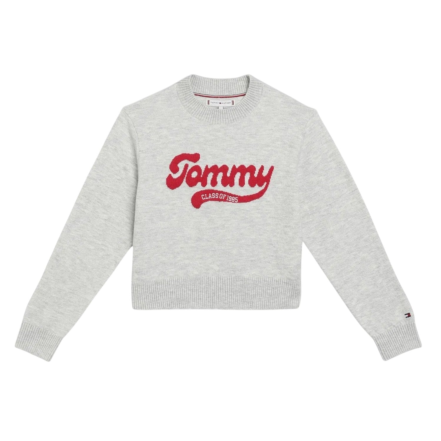 Light Grey Heather - Front - Tommy Hilfiger Childrens-Kids Varsity Intarsia Logo Sweater Top