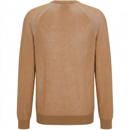 Medium Beige - Back - Boss Mens Fine Knit Raglan Jumper