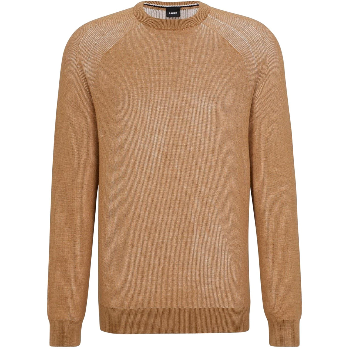 Medium Beige - Front - Boss Mens Fine Knit Raglan Jumper