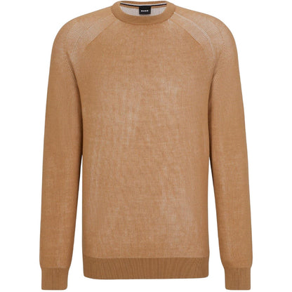 Medium Beige - Front - Boss Mens Fine Knit Raglan Jumper