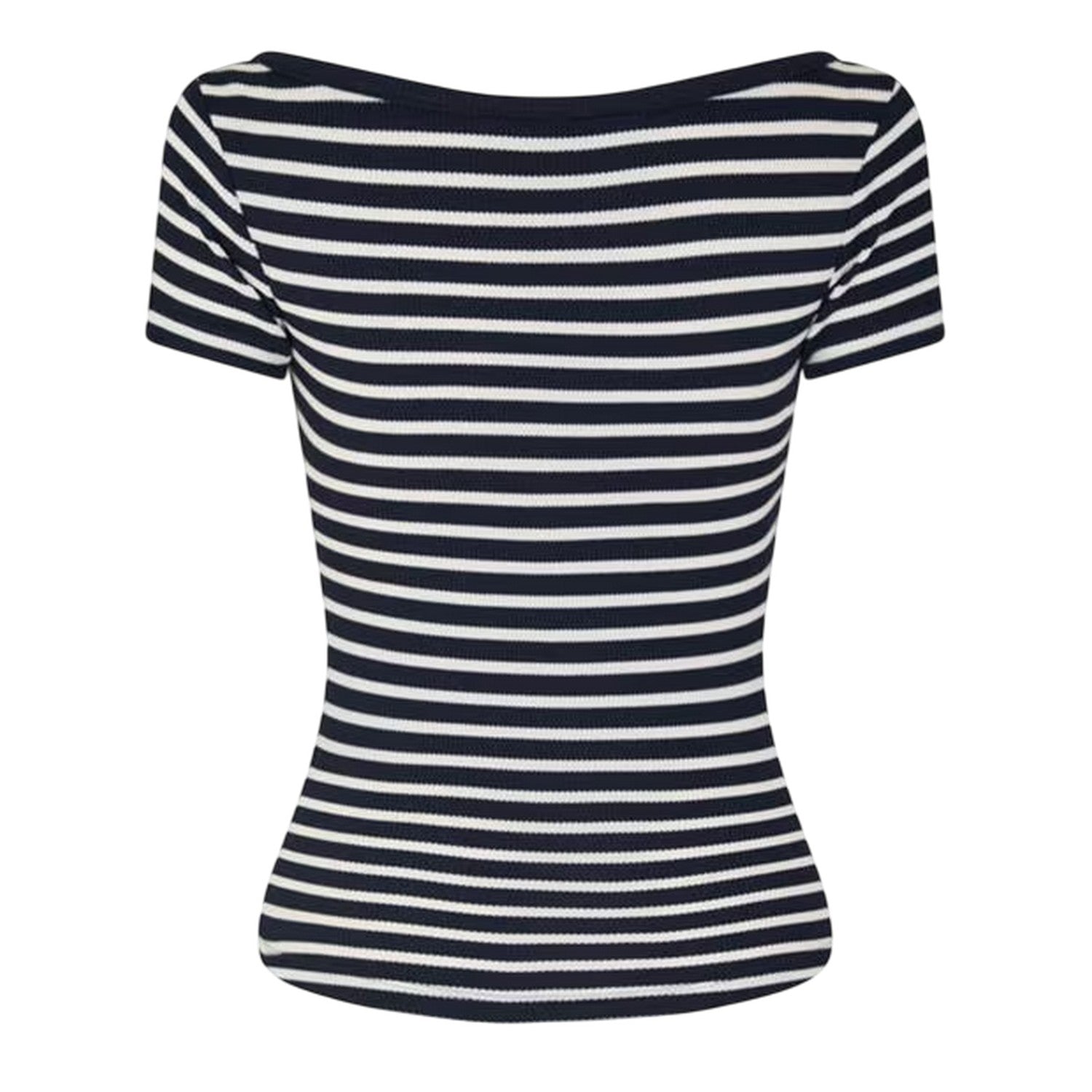 Navy-White - Back - Tommy Jeans Womens-Ladies Striped V Neck Slim T-Shirt