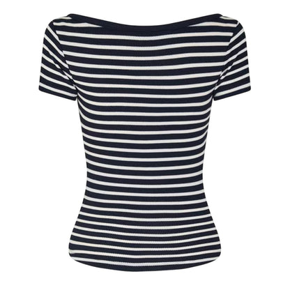 Navy-White - Back - Tommy Jeans Womens-Ladies Striped V Neck Slim T-Shirt