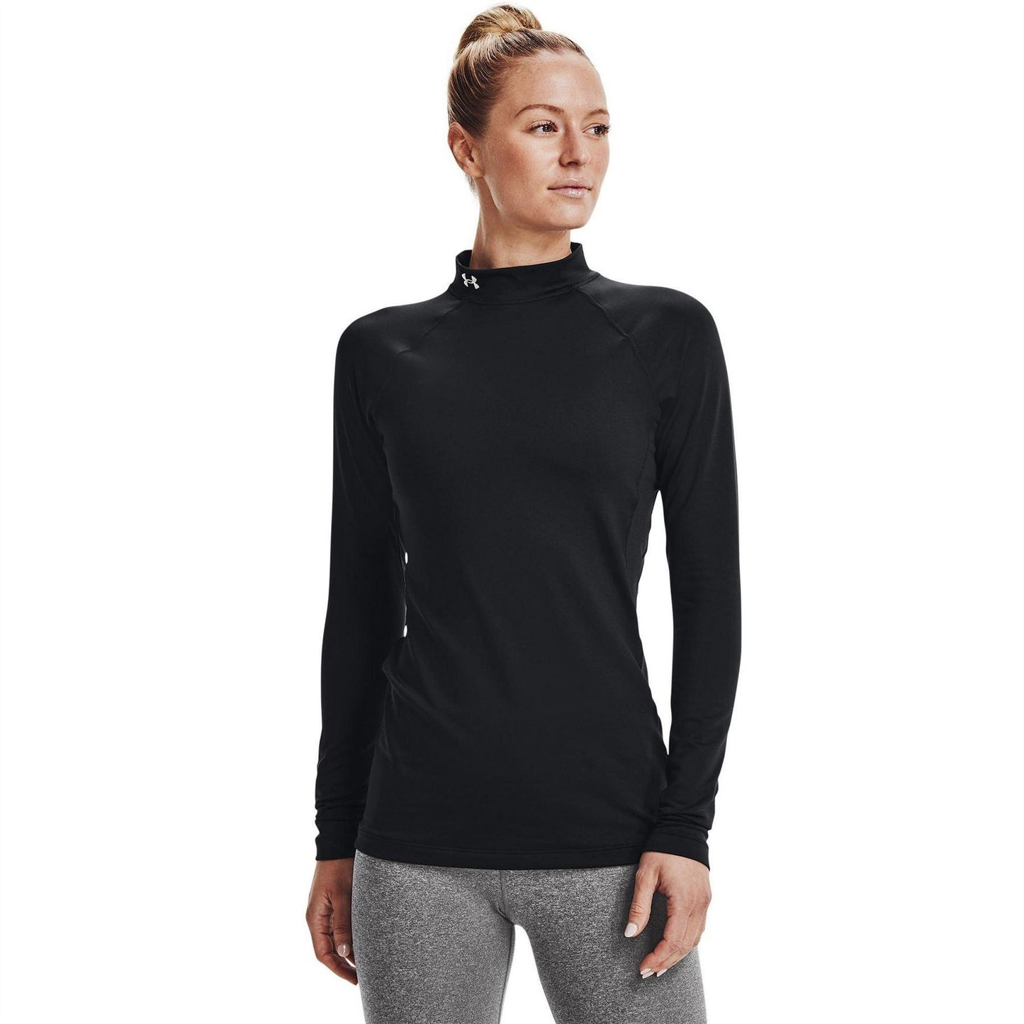 Black - Side - Under Armour Womens-Ladies Authentics Mock Neck Base Layer Top