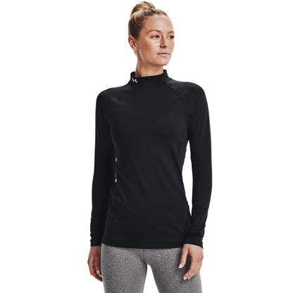 Black - Side - Under Armour Womens-Ladies Authentics Mock Neck Base Layer Top
