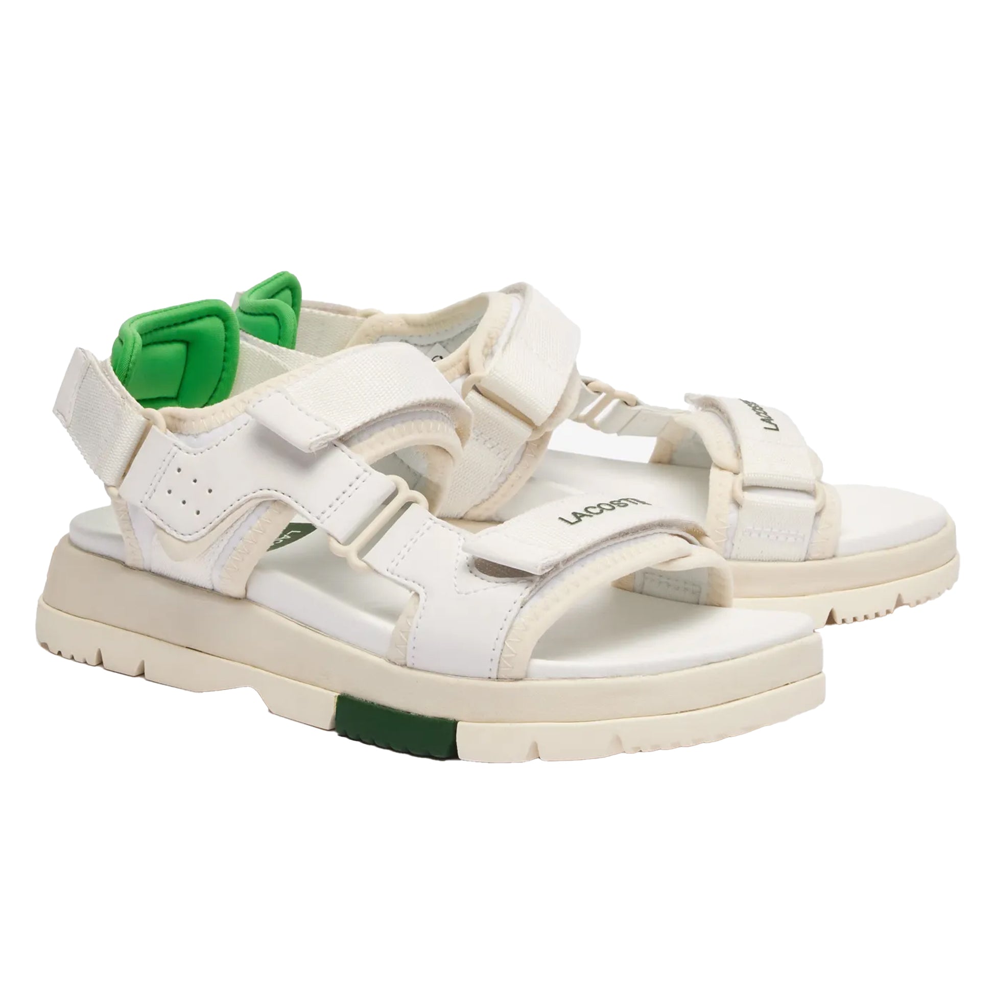 White-Green - Pack Shot - Lacoste Womens-Ladies Suruga Premium Sandals