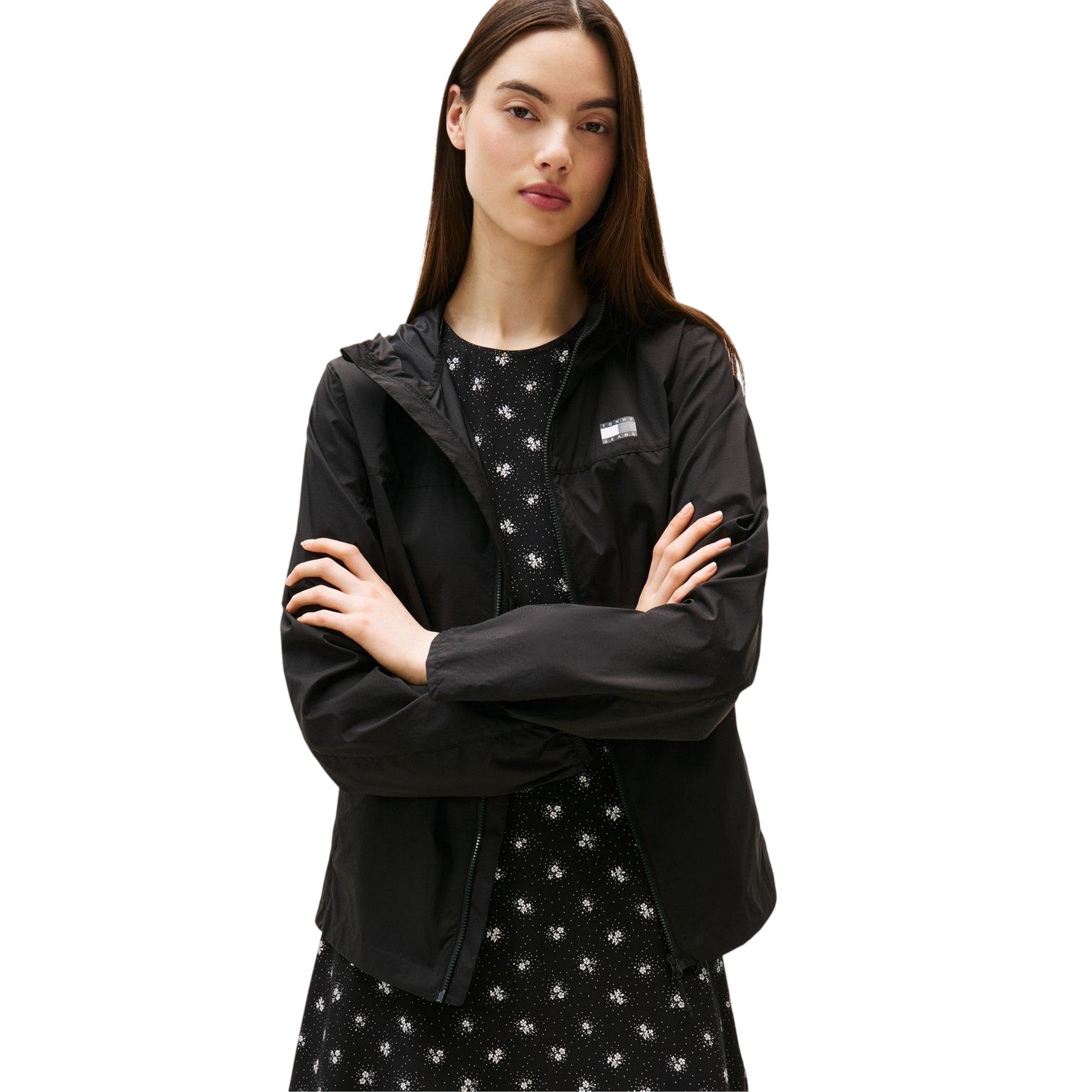 Black - Side - Tommy Jeans Womens-Ladies Logo Full Zip Hoodie