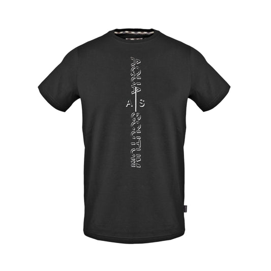 Black - Front - Aquascutum Mens Vertical Logo Jersey T-Shirt