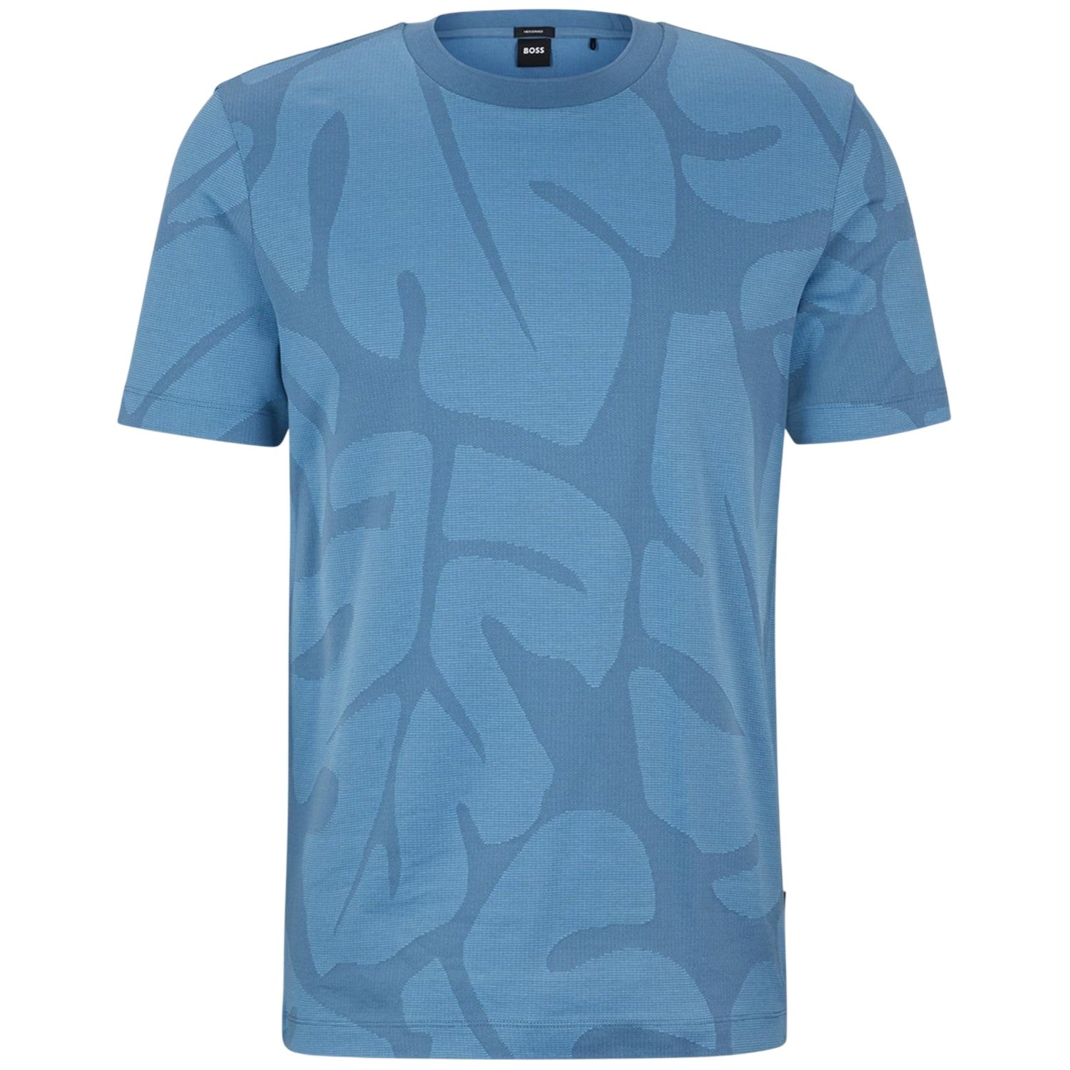 Light Blue - Front - Boss Mens Thompson Leaf Print T-Shirt