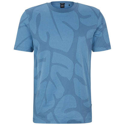 Light Blue - Front - Boss Mens Thompson Leaf Print T-Shirt