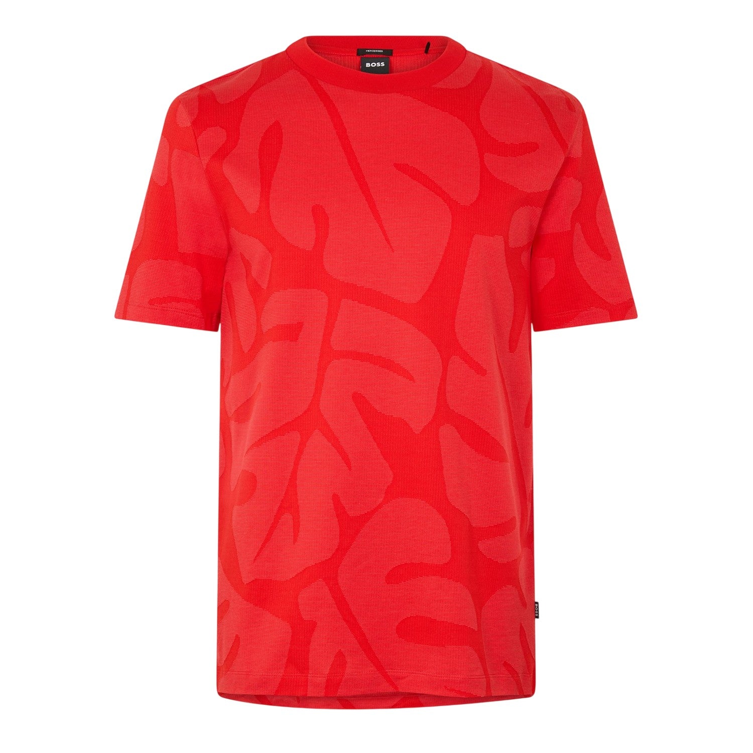 Bright Red - Front - Boss Mens Thompson Leaf Print T-Shirt