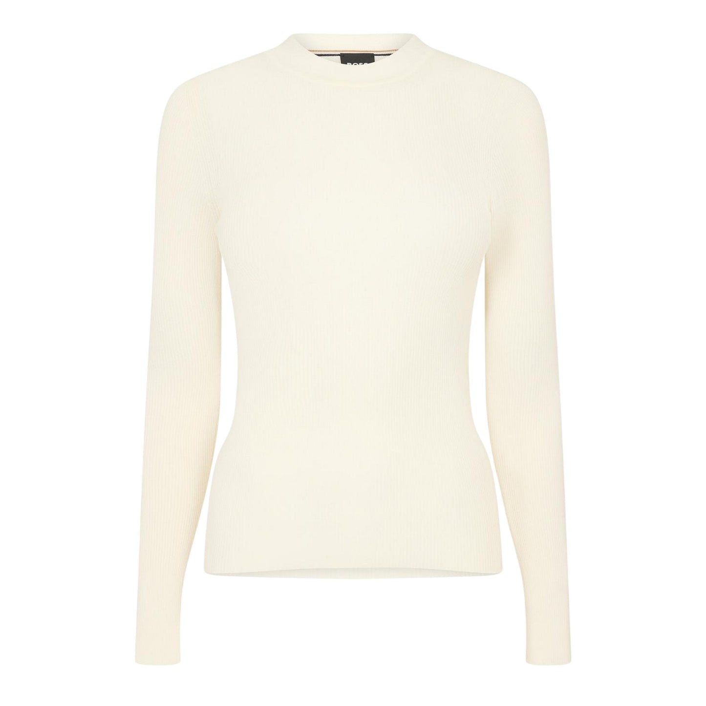 White - Front - Boss Womens-Ladies Ribbed Mock Neck Slim Long-Sleeved T-Shirt