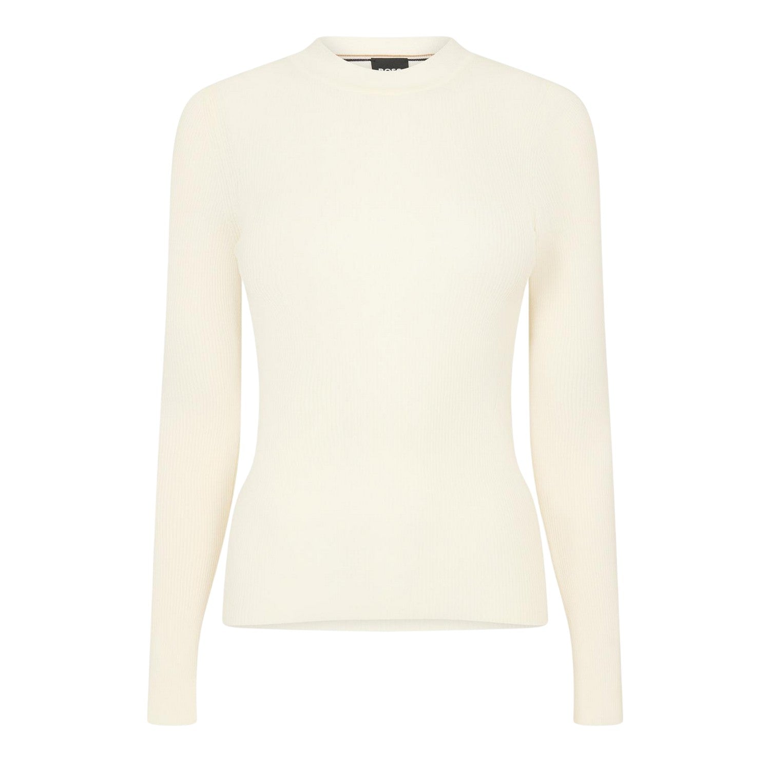 White - Front - Boss Womens-Ladies Ribbed Mock Neck Slim Long-Sleeved T-Shirt