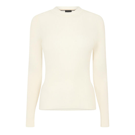 White - Front - Boss Womens-Ladies Ribbed Mock Neck Slim Long-Sleeved T-Shirt
