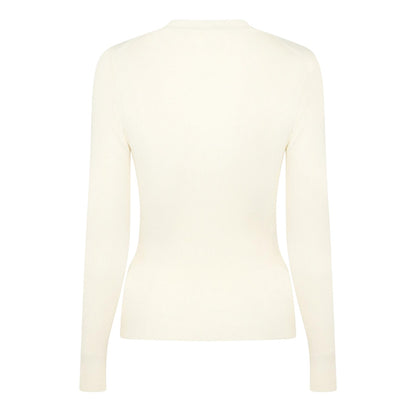 White - Back - Boss Womens-Ladies Ribbed Mock Neck Slim Long-Sleeved T-Shirt