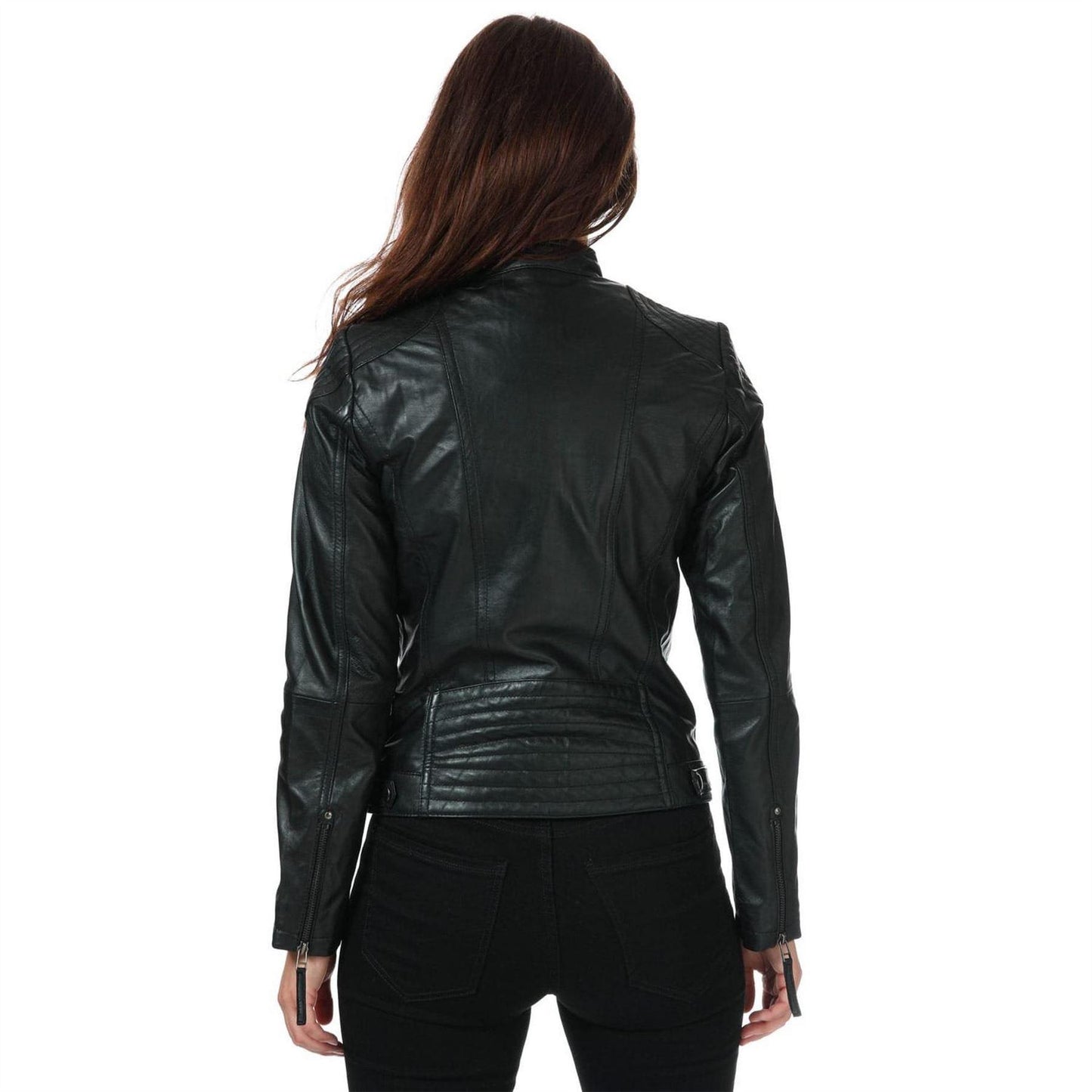 Black - Back - Elle Womens-Ladies Leather Jacket