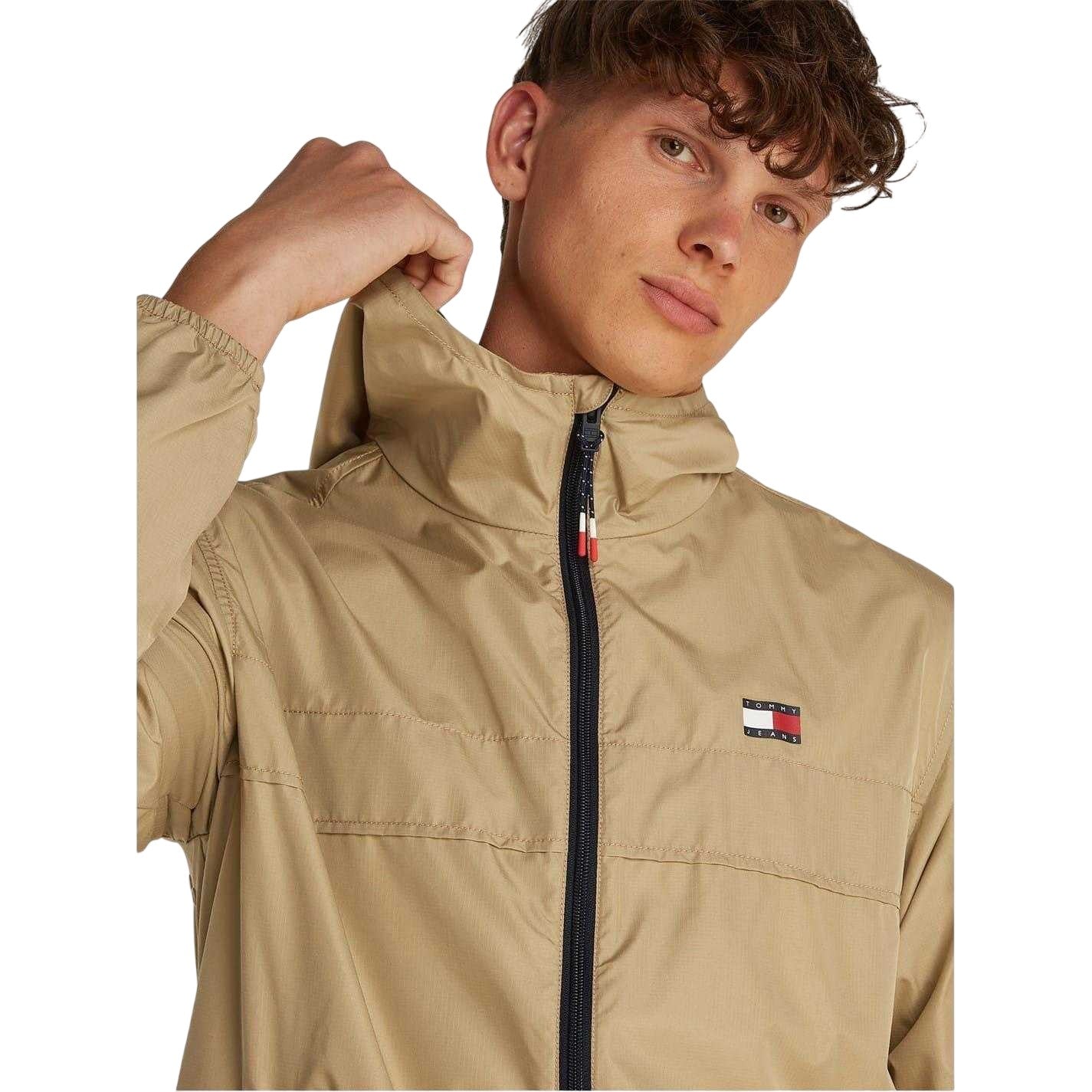 Tan - Side - Tommy Jeans Mens Elasticated Cuff Relaxed Fit Windbreak