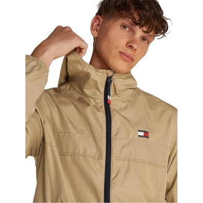 Tan - Side - Tommy Jeans Mens Elasticated Cuff Relaxed Fit Windbreak