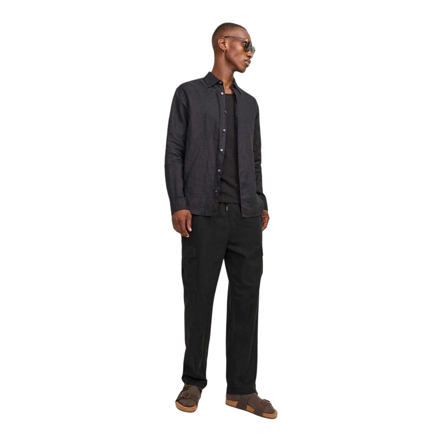 Black - Side - Jack And Jones Mens Karl Combat Loose Fit Cargo Trousers