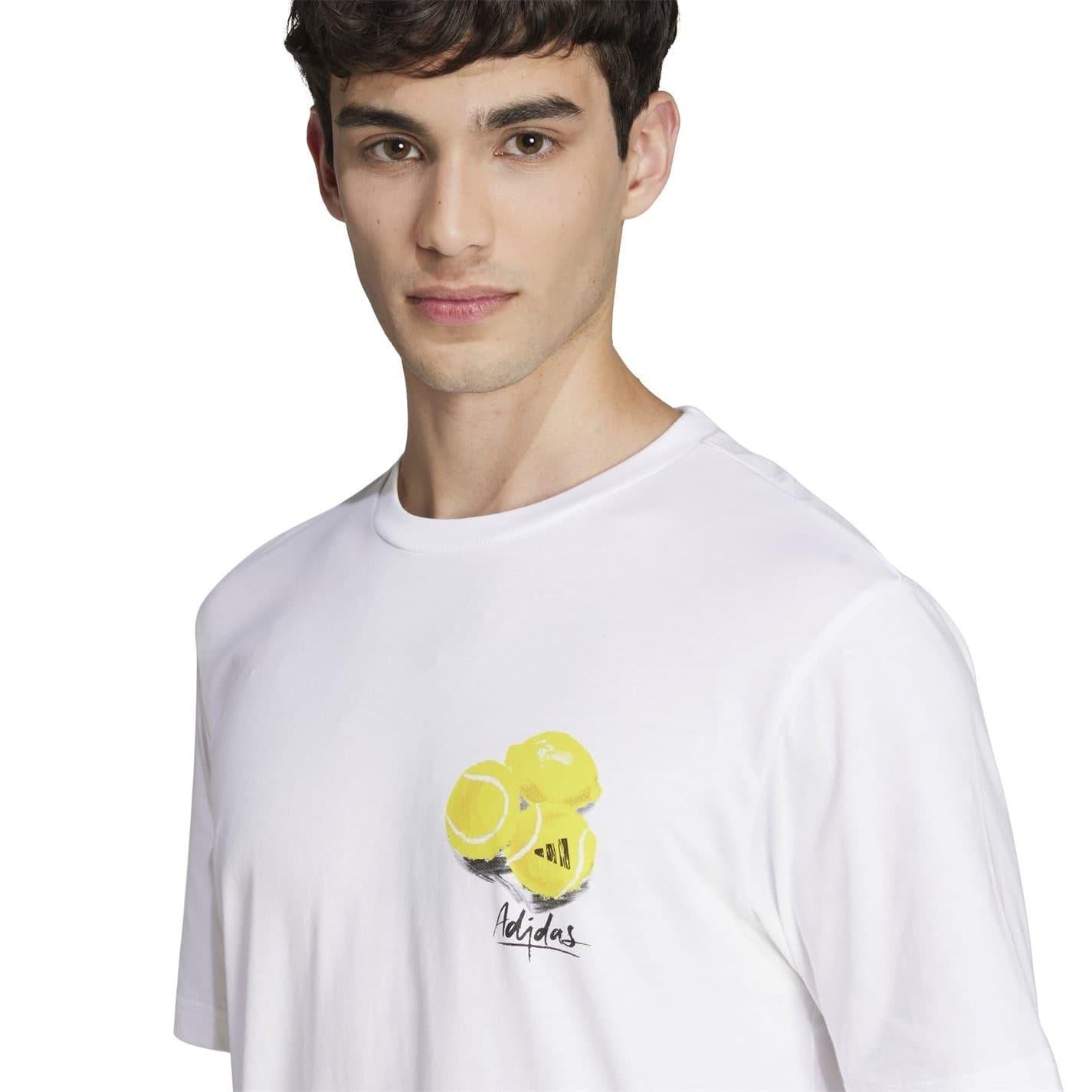 White - Side - Adidas Mens Tennis Ball Crew Neck T-Shirt