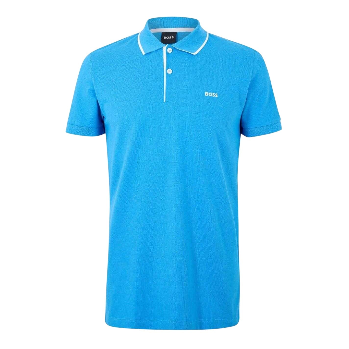 Pastel Blue - Front - Boss Mens Firenze Short-Sleeved Polo Shirt