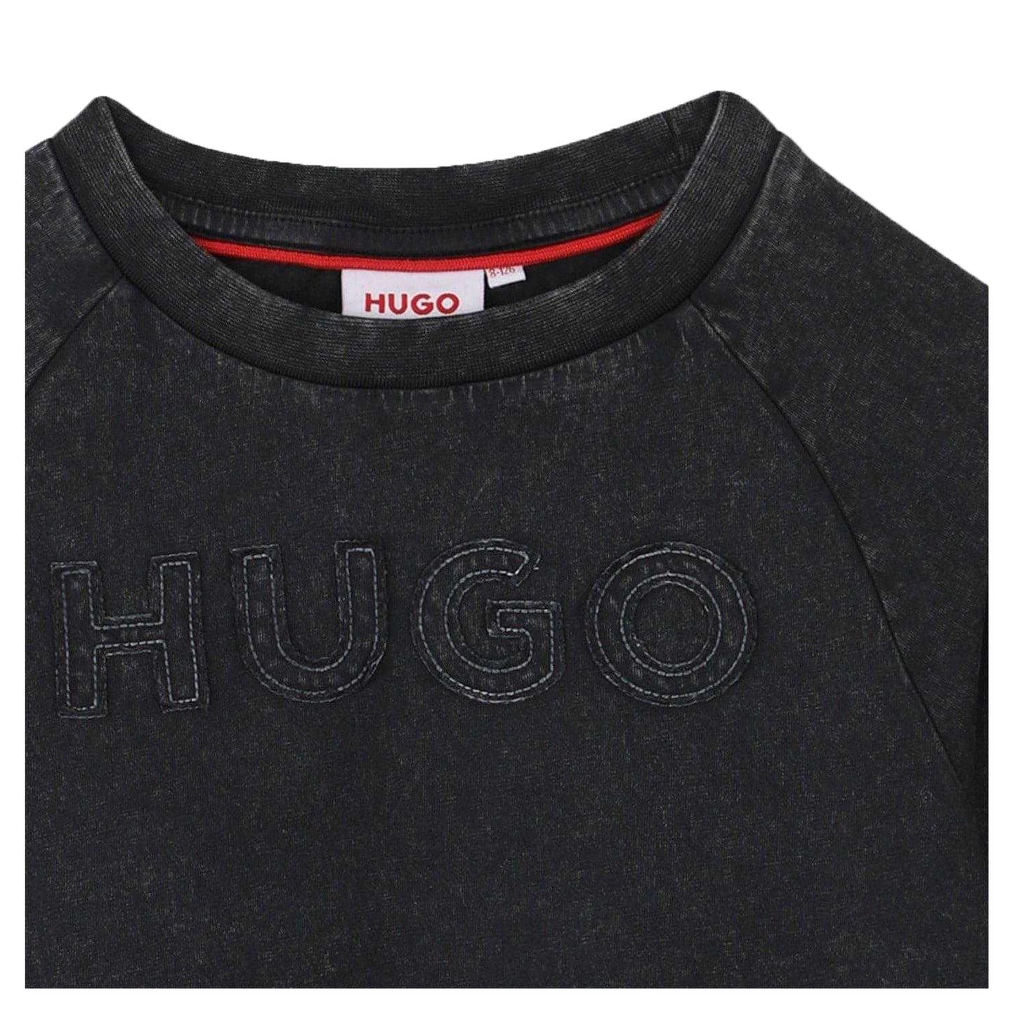 Black - Side - Hugo Childrens-Kids Lettering Washed Raglan T-Shirt