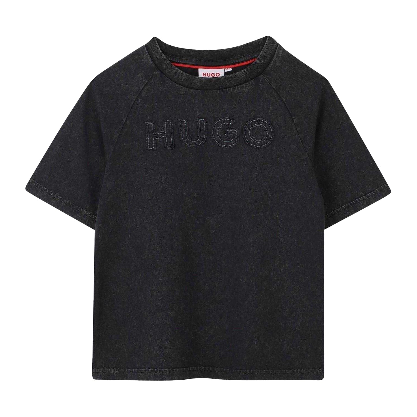 Black - Front - Hugo Childrens-Kids Lettering Washed Raglan T-Shirt