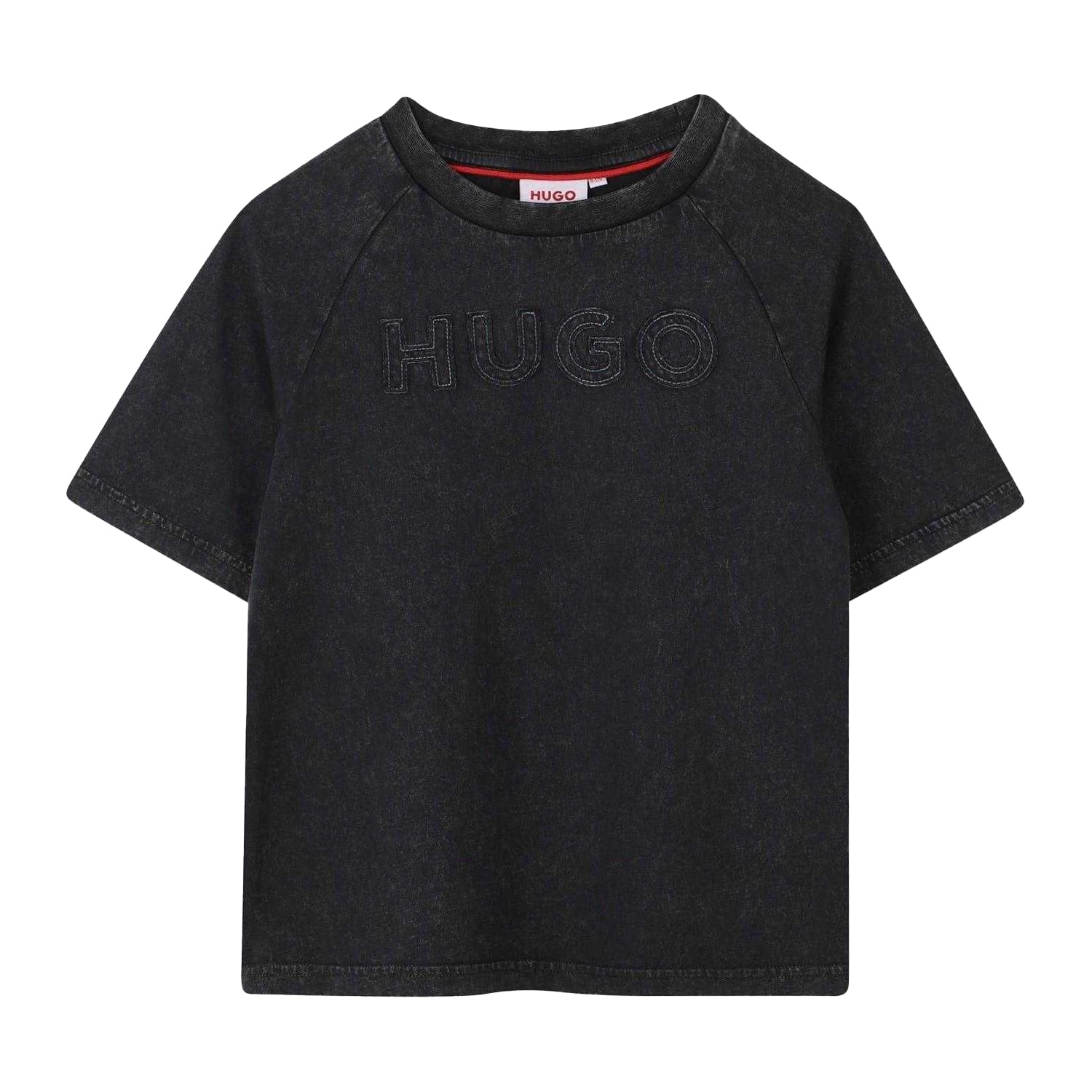 Black - Front - Hugo Childrens-Kids Lettering Washed Raglan T-Shirt
