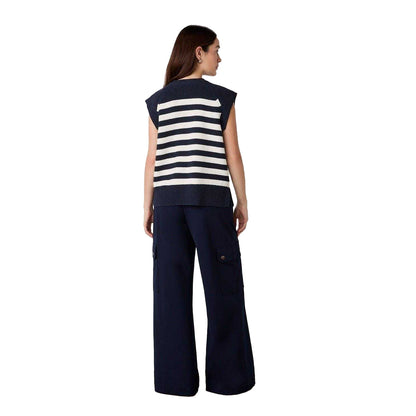 Navy - Back - Finery Womens-Ladies Lexi Horizontal Stripe Relaxed Fit Sleeveless Gilet