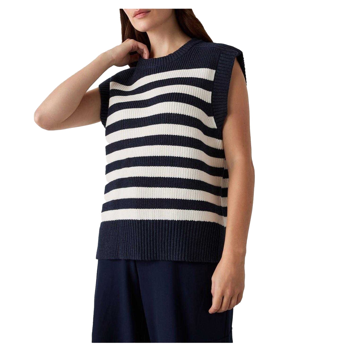 Navy - Side - Finery Womens-Ladies Lexi Horizontal Stripe Relaxed Fit Sleeveless Gilet