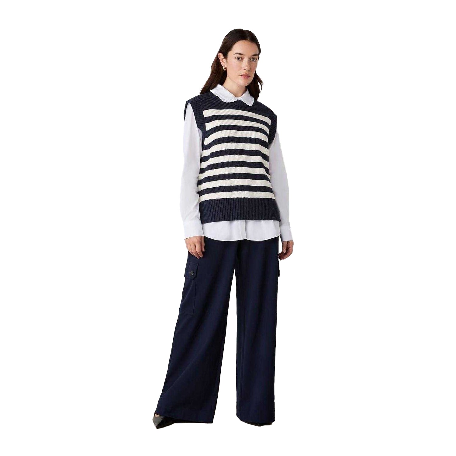 Navy - Front - Finery Womens-Ladies Lexi Horizontal Stripe Relaxed Fit Sleeveless Gilet
