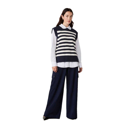 Navy - Front - Finery Womens-Ladies Lexi Horizontal Stripe Relaxed Fit Sleeveless Gilet