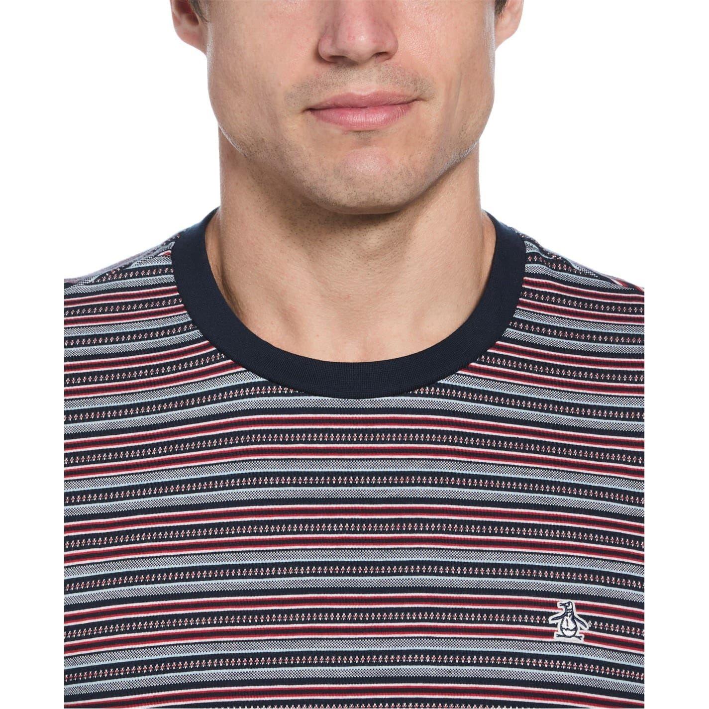 Dark Sapphire - Side - Original Penguin Mens Striped Jersey Crew Neck T-Shirt