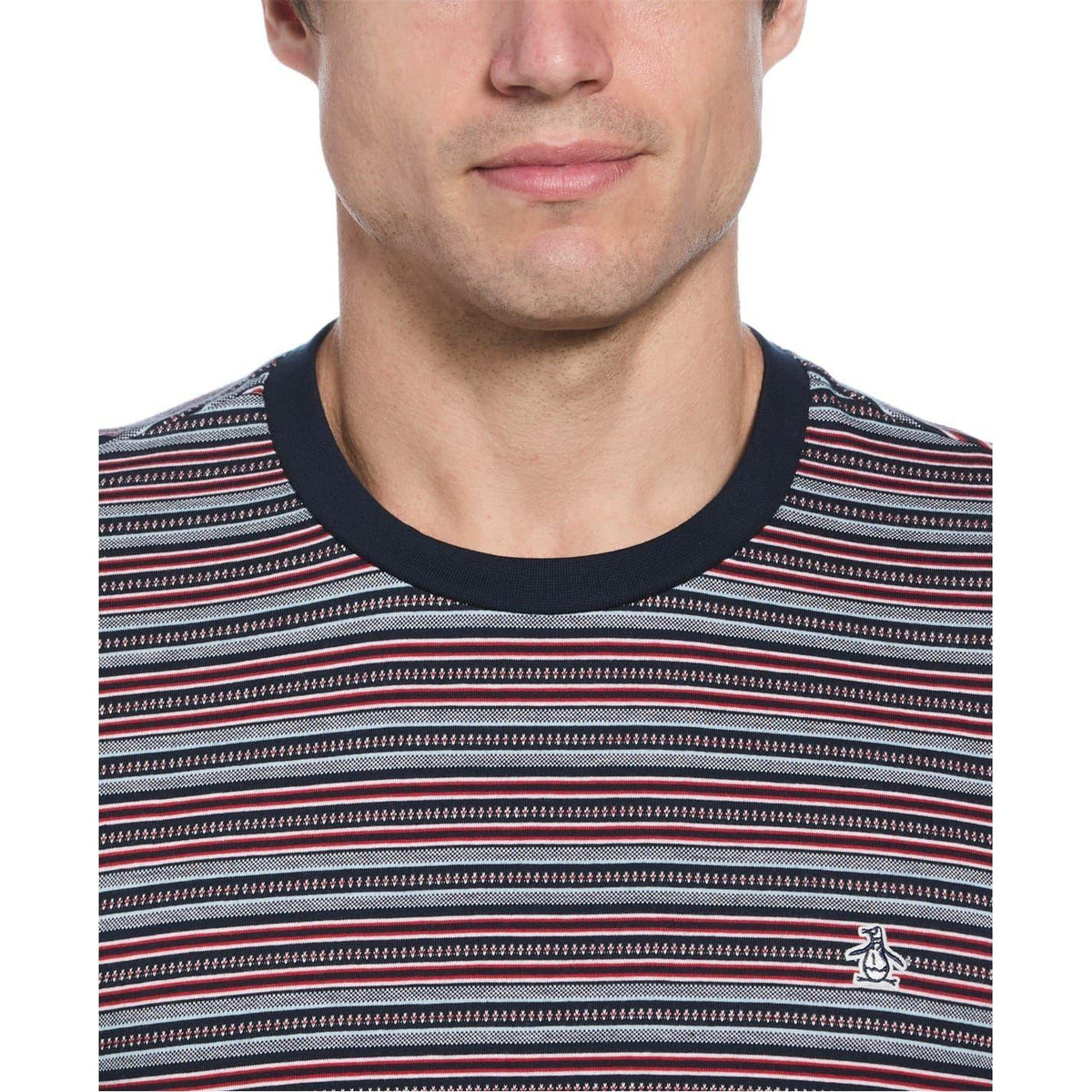 Dark Sapphire - Side - Original Penguin Mens Striped Jersey Crew Neck T-Shirt