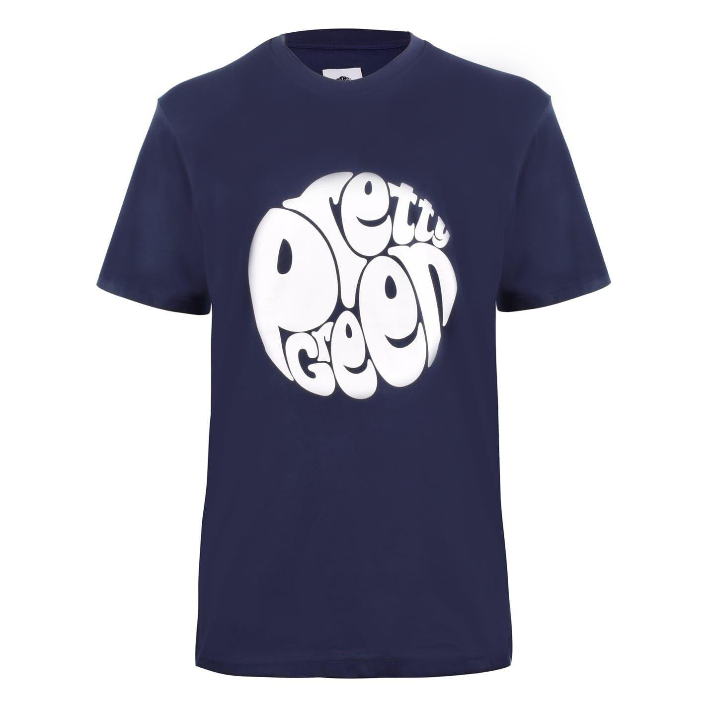 Navy - Front - Pretty Green Mens Large Logo Crew Neck T-Shirt