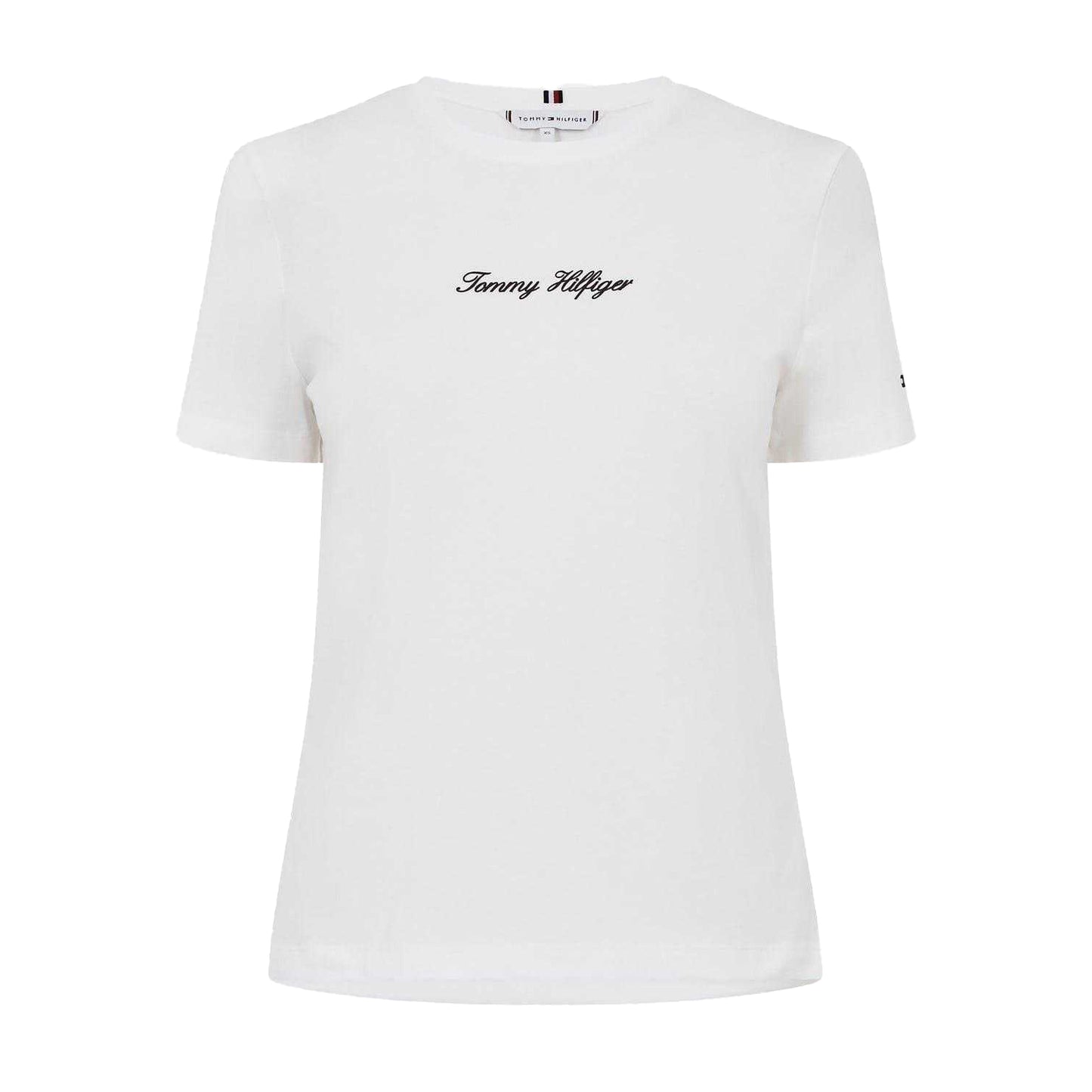 Ecru - Front - Tommy Hilfiger Womens-Ladies Script Embroidered T-Shirt