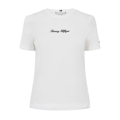 Ecru - Front - Tommy Hilfiger Womens-Ladies Script Embroidered T-Shirt