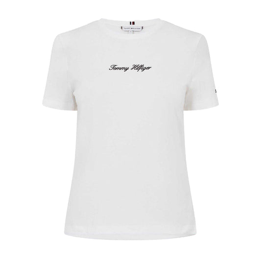 Ecru - Front - Tommy Hilfiger Womens-Ladies Script Embroidered T-Shirt