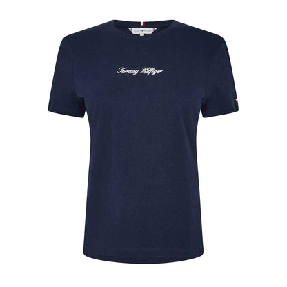 Dark Navy - Front - Tommy Hilfiger Womens-Ladies Script Embroidered T-Shirt