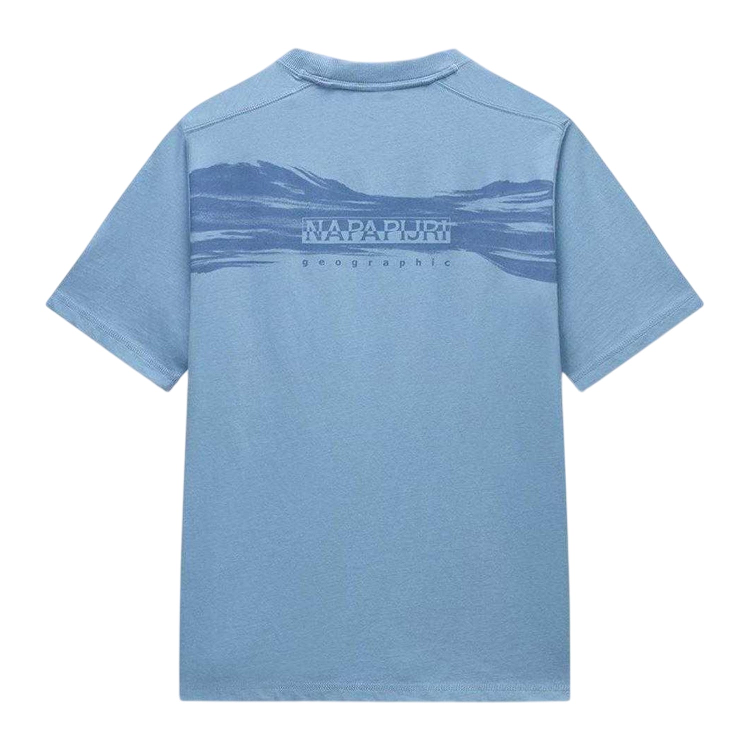 Faded Denim - Back - Napapijri Mens Geographic Printed Crew Neck T-Shirt
