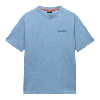 Faded Denim - Front - Napapijri Mens Geographic Printed Crew Neck T-Shirt