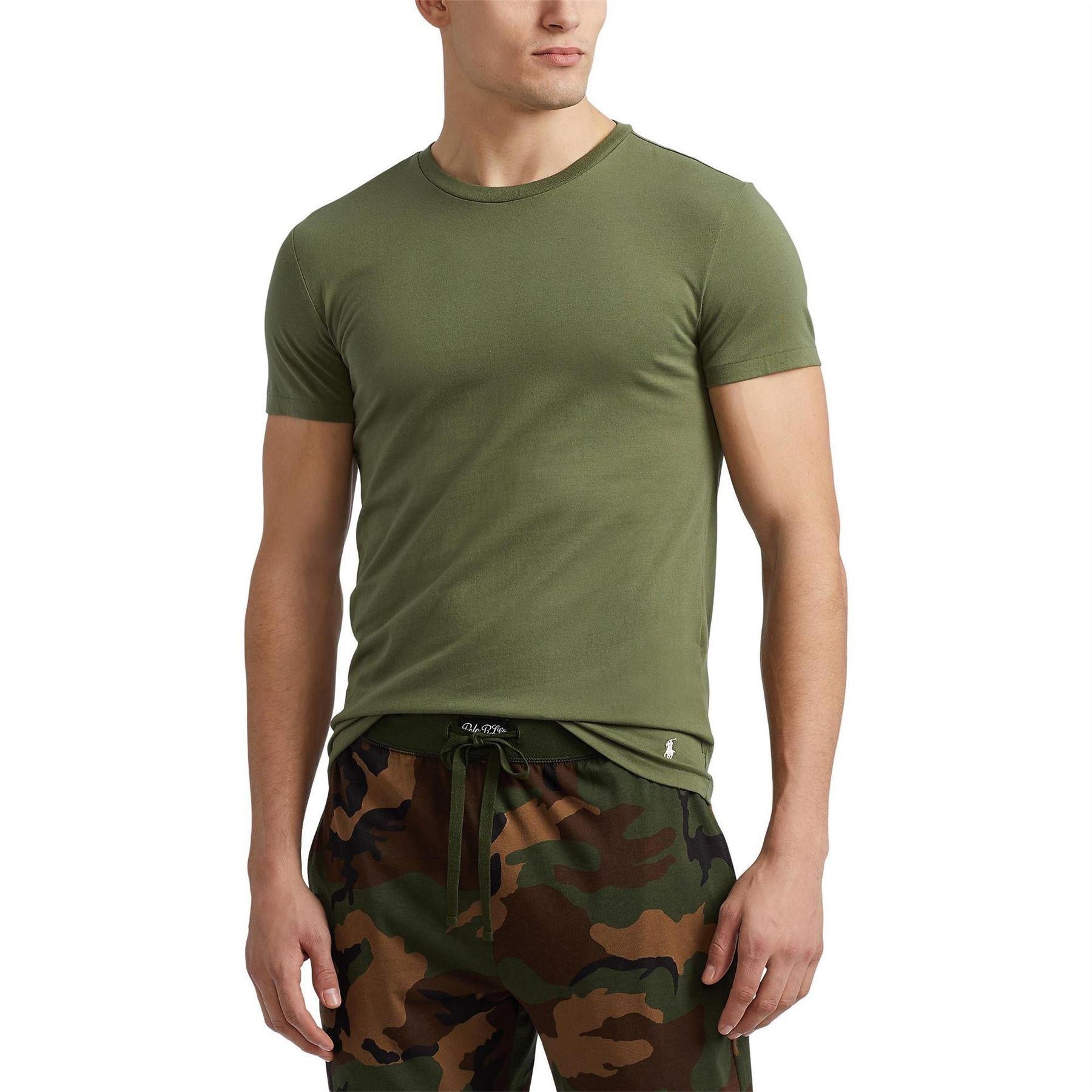 Brown-Green-Beige - Lifestyle - Ralph Lauren Mens Classic Cotton T-Shirt (Pack of 3)