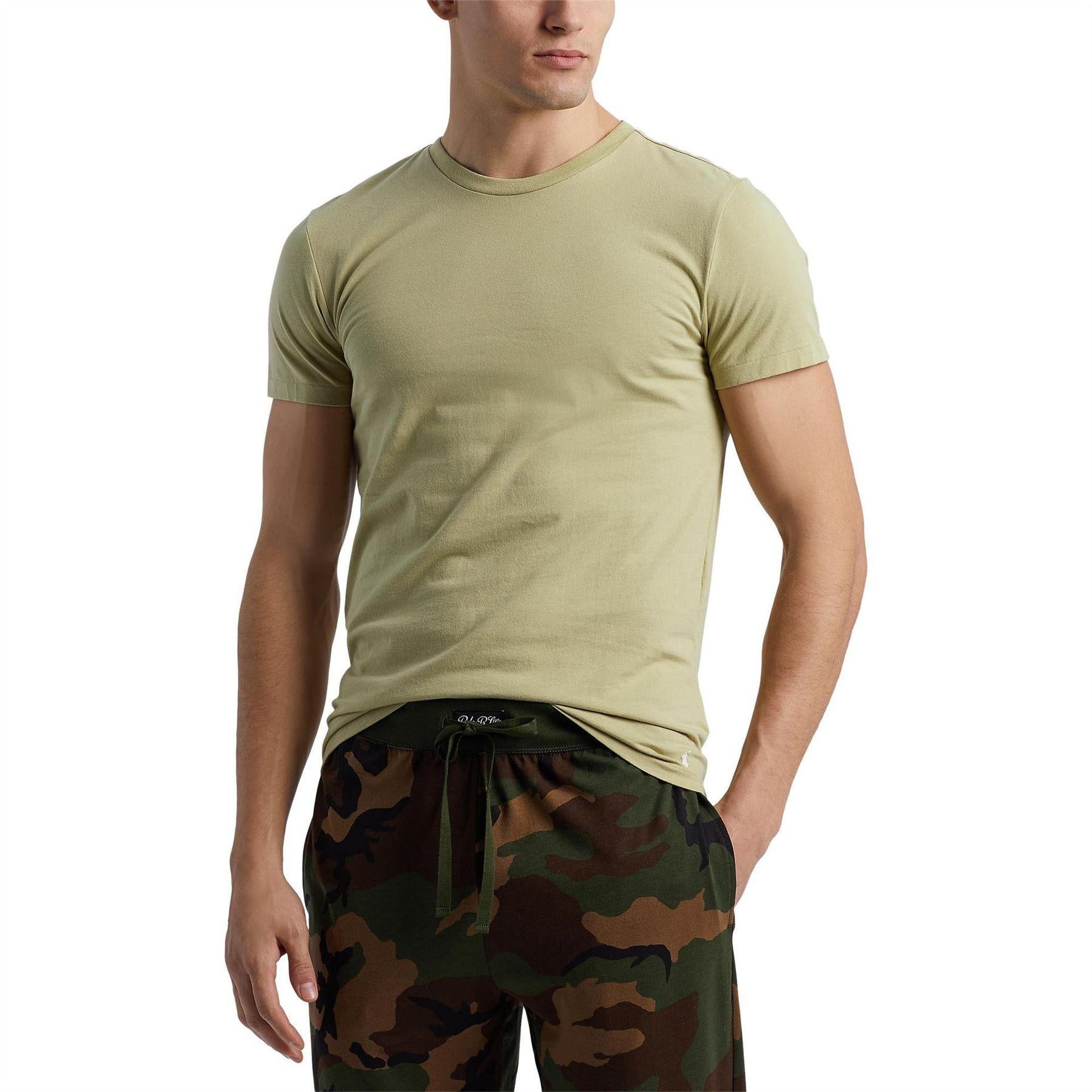 Brown-Green-Beige - Pack Shot - Ralph Lauren Mens Classic Cotton T-Shirt (Pack of 3)