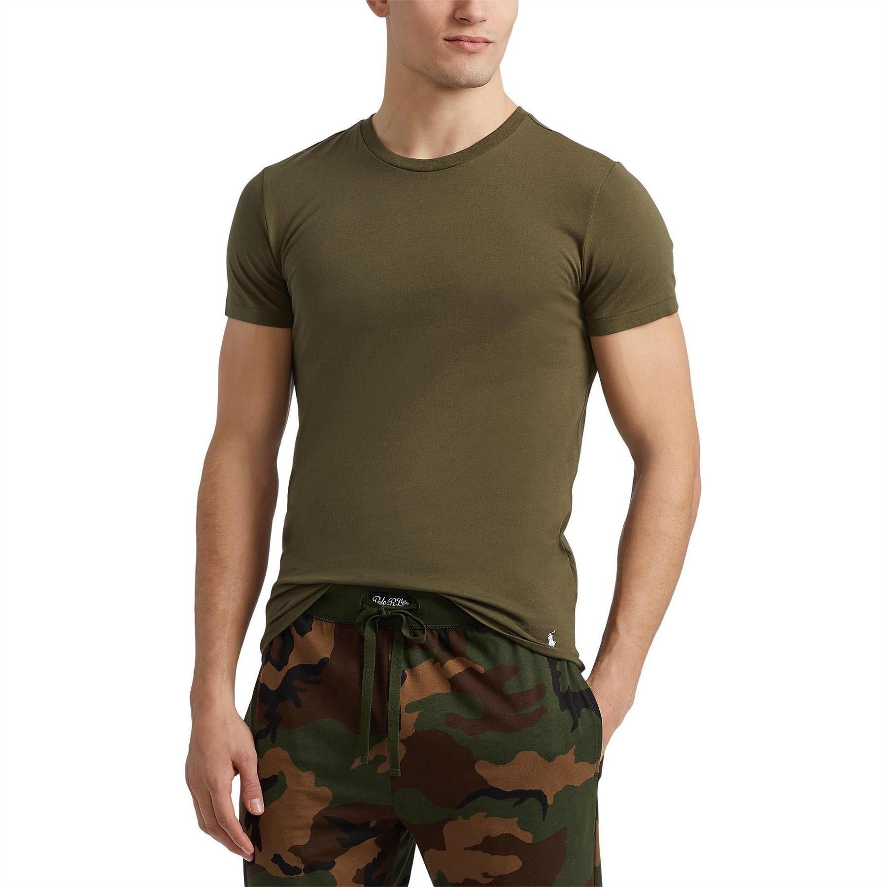 Brown-Green-Beige - Side - Ralph Lauren Mens Classic Cotton T-Shirt (Pack of 3)