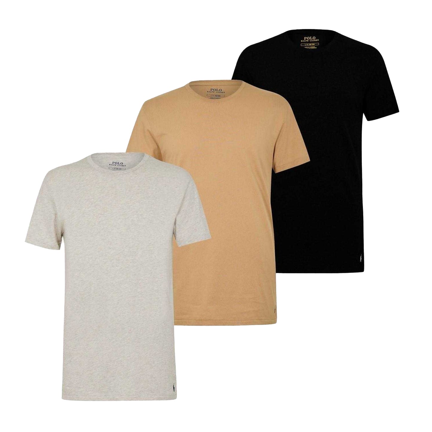 Camel-Grey-Black - Front - Ralph Lauren Mens Classic Cotton T-Shirt (Pack of 3)