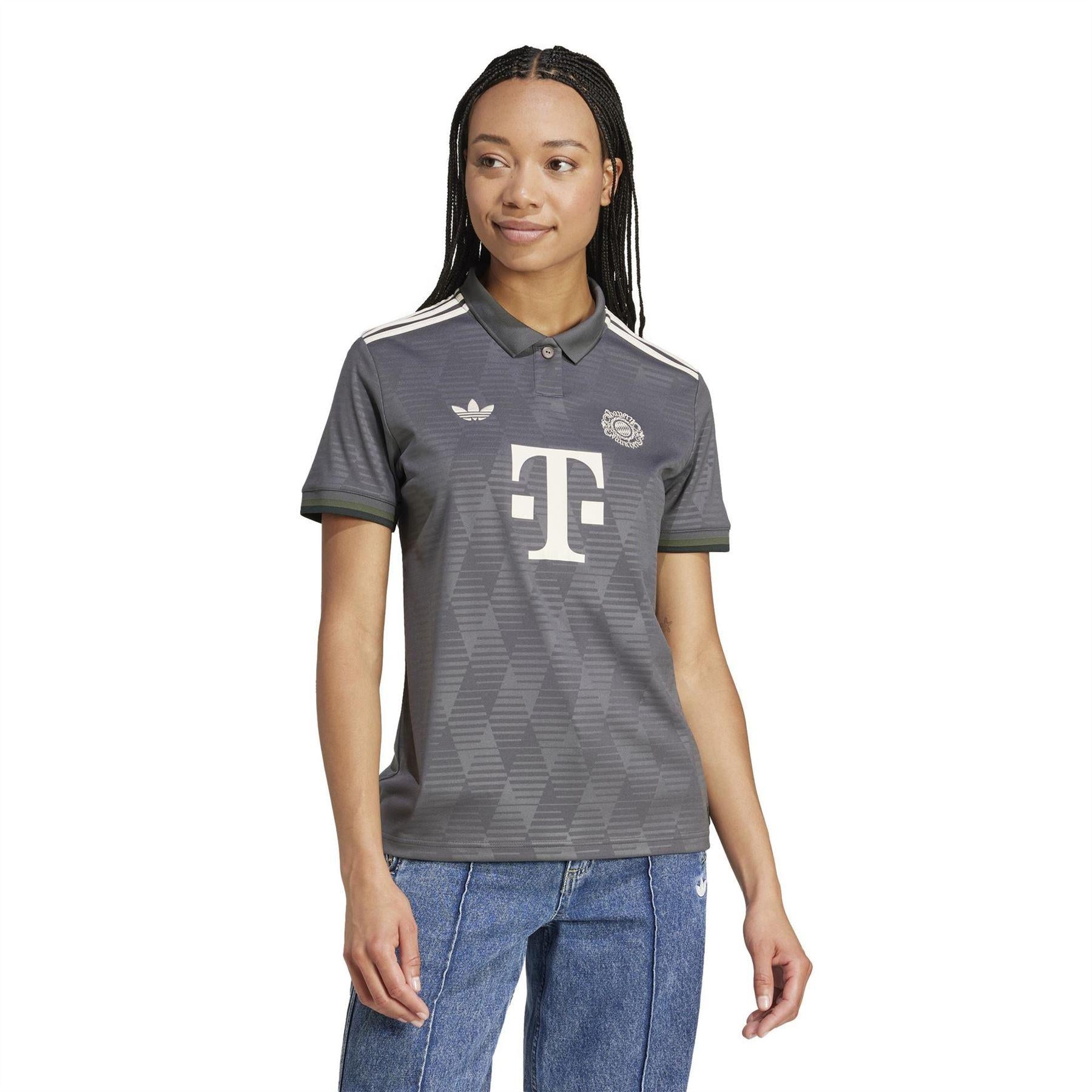 Grey - Side - Adidas Womens-Ladies Wiesn FC Bayern Munich Polo Shirt