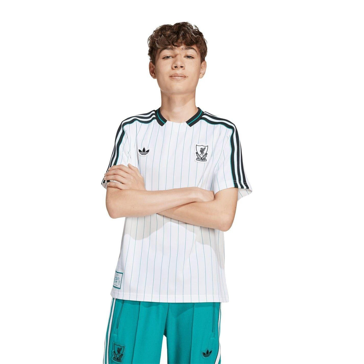 White-Green - Side - Adidas Childrens-Kids Terrace Icons 25-26 Liverpool FC Jersey
