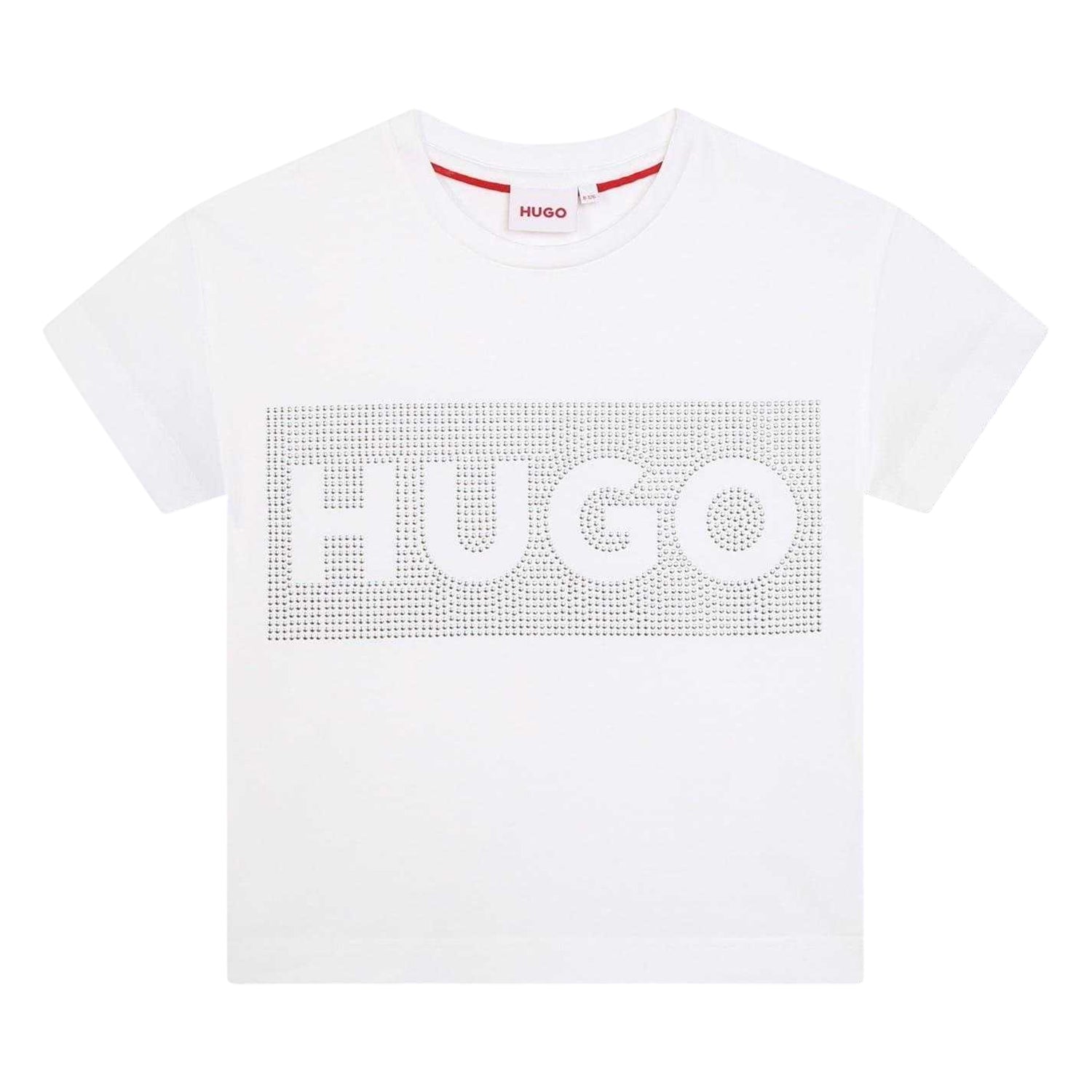 White - Front - Hugo Childrens-Kids Big Logo Cotton T-Shirt