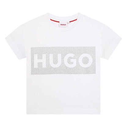 White - Front - Hugo Childrens-Kids Big Logo Cotton T-Shirt