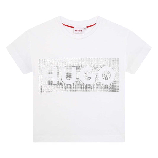 White - Front - Hugo Childrens-Kids Big Logo Cotton T-Shirt